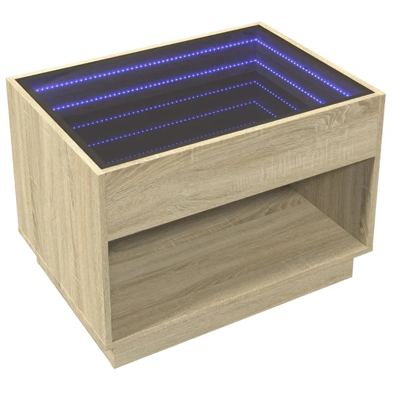 Table basse de salon design moderne avec LED 70 x 50 x 50 cm bois d'ingénierie et verre DEC037487