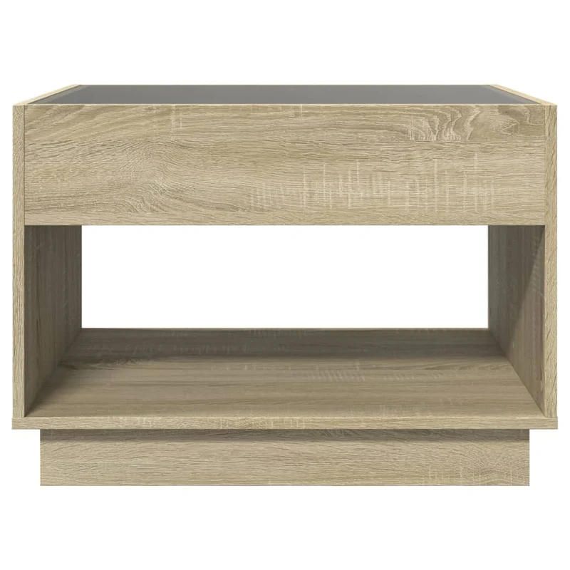 Table basse de salon design moderne avec LED 70 x 50 x 50 cm bois d'ingénierie et verre DEC037487