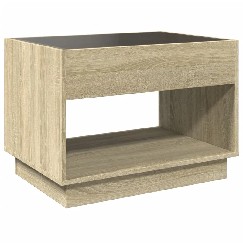 Table basse de salon design moderne avec LED 70 x 50 x 50 cm bois d'ingénierie et verre DEC037487
