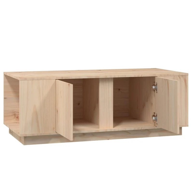 Table basse de salon avec 4 compartiments et 2 portes 110 x 50 x 40 cm bois massif de pin couleur chêne DEC036991