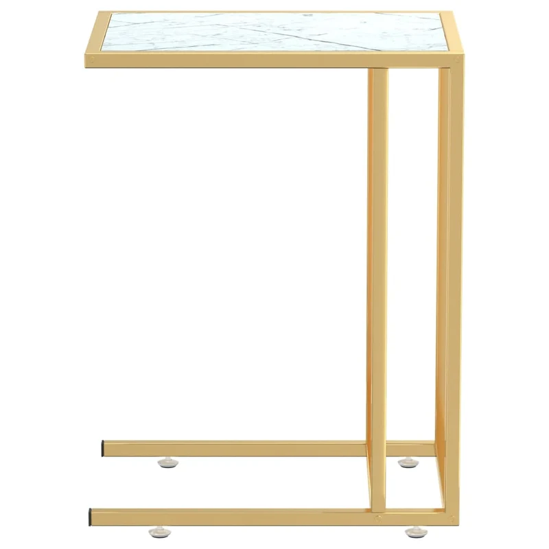 Table d'appoint bout de canapé table d'ordinateur 50 x 35 x 65cm verre trempé couleur marbre blanc et fer doré DEC032508