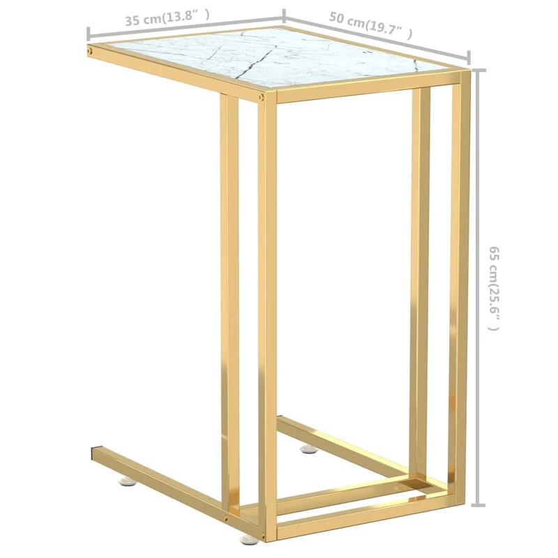 Table d'appoint bout de canapé table d'ordinateur 50 x 35 x 65cm verre trempé couleur marbre blanc et fer doré DEC032508