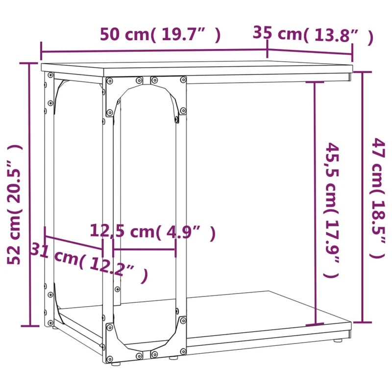 Table d'appoint bout de canapé forme de C 50 x 35 x 52 cm bois d'ingénierie et acier DEC032419