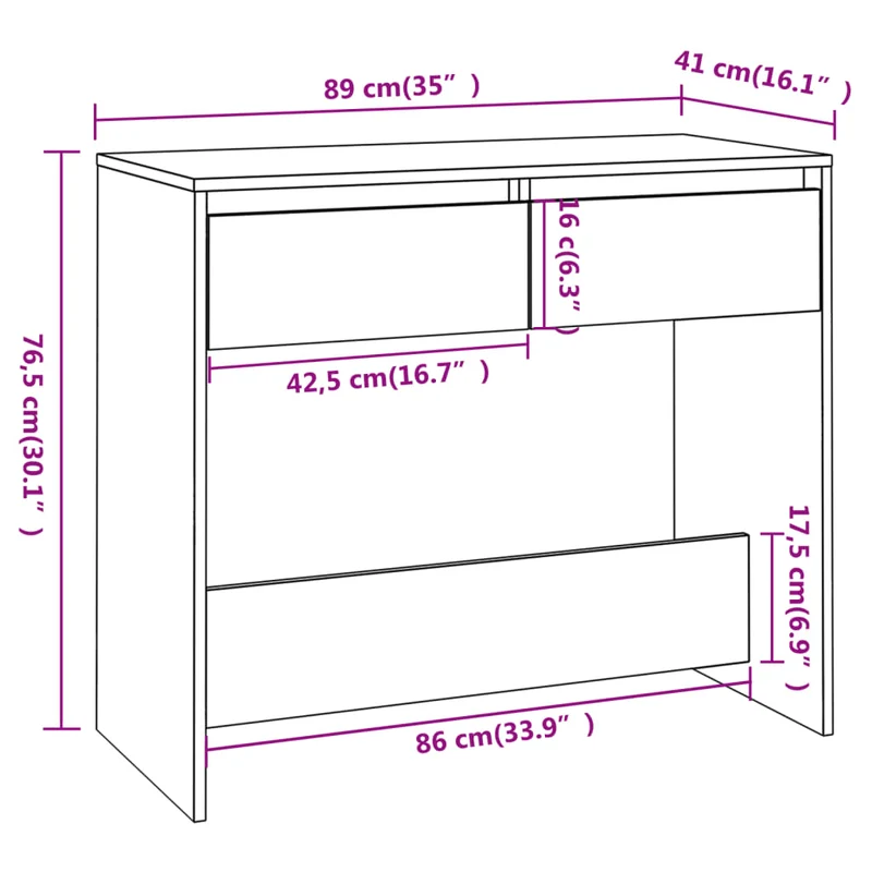 Table console avec deux tiroirs 89 x 41 x 76,5 cm bois d'ingénierie gris DEC032254