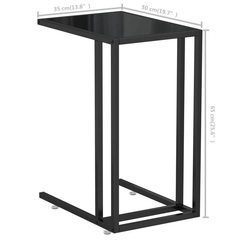 Table d'appoint table d'ordinateur bout de canapé 50 x 35 x 65 cm verre trempé noir et fer DEC032518