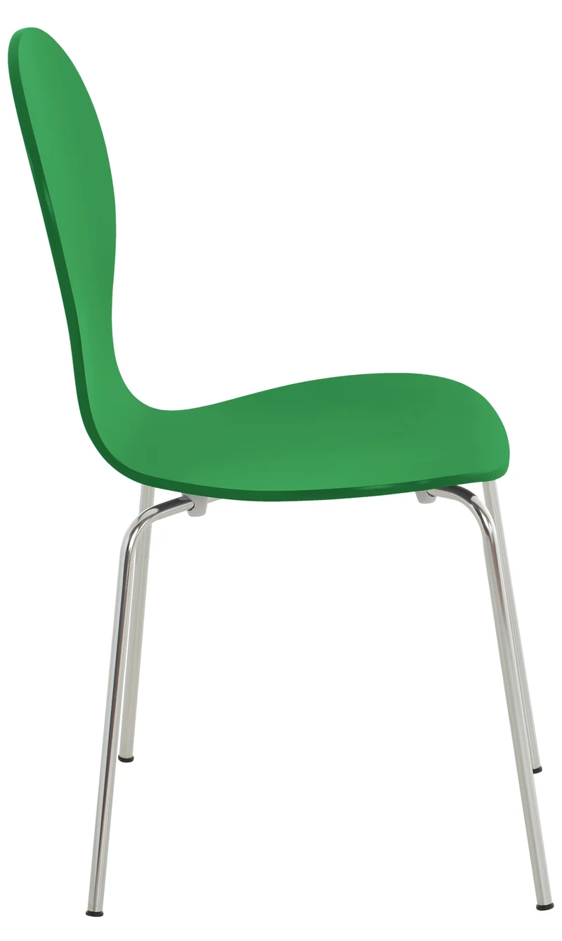 Lot de 2 chaises de cuisine salle à manger empilables dossier arrondi en bois vert et métal chromé 10_0003086