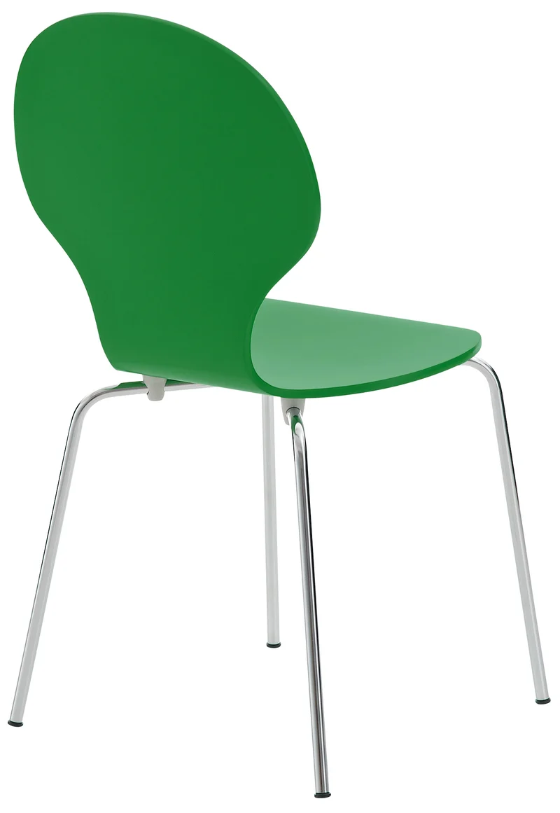 Lot de 2 chaises de cuisine salle à manger empilables dossier arrondi en bois vert et métal chromé 10_0003086