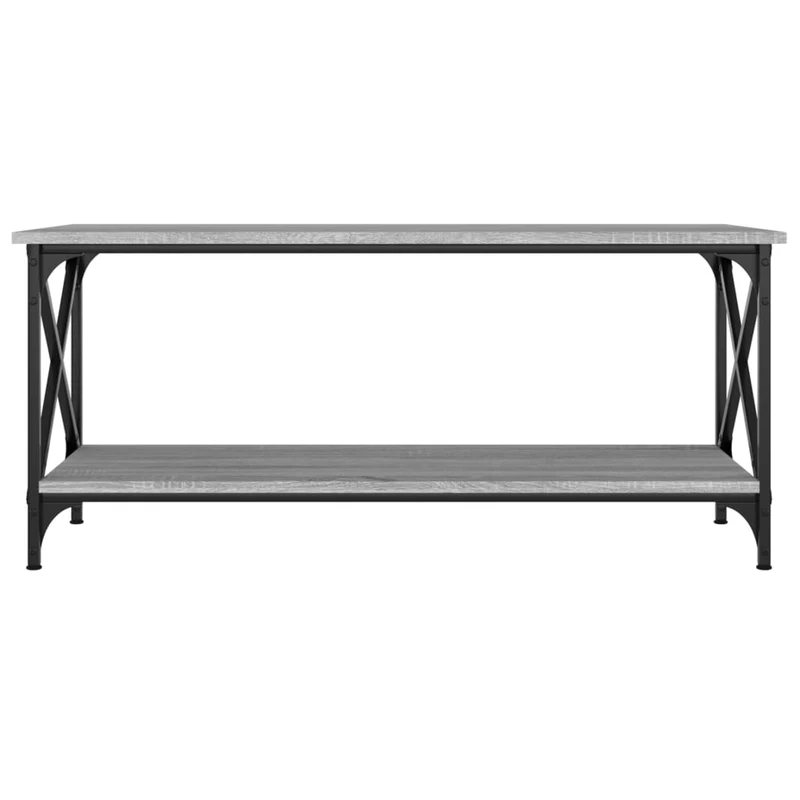 Table basse avec étagère design industriel 100 x 45 x 45 cm bois d'ingénierie gris et fer DEC039930