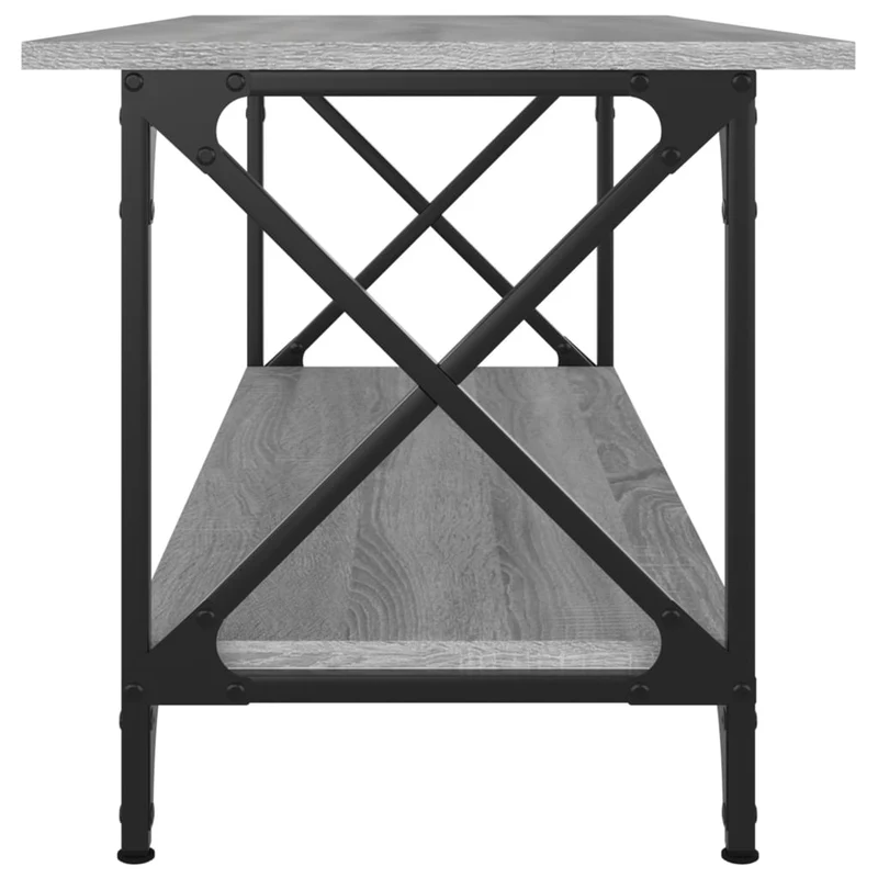 Table basse avec étagère design industriel 100 x 45 x 45 cm bois d'ingénierie gris et fer DEC039930