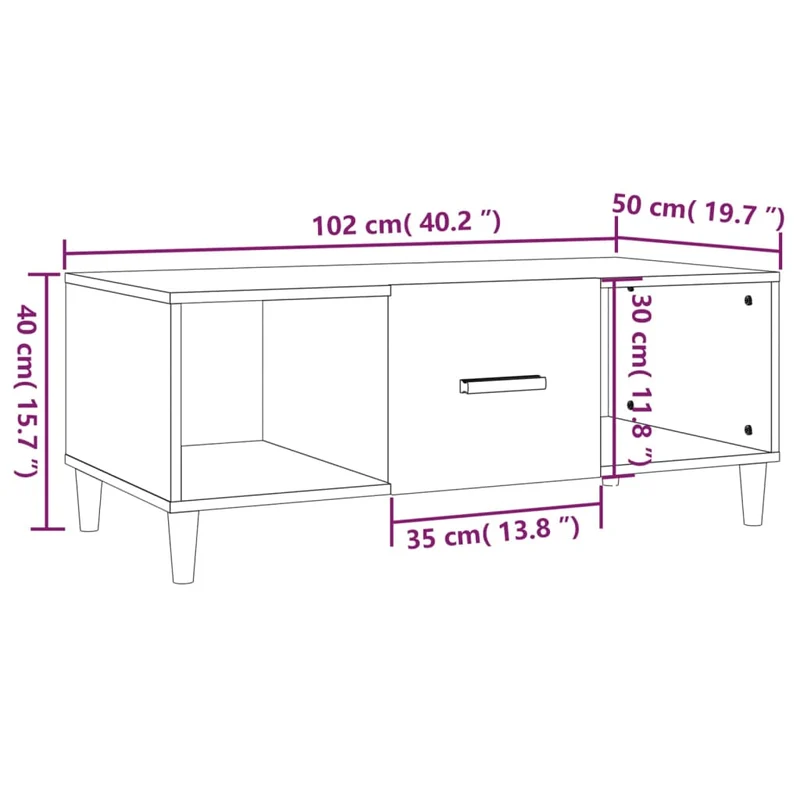 Table basse avec 2 compartiments ouverts design moderne 102 x 50 x 40 cm bois d'ingénierie noir DEC039593
