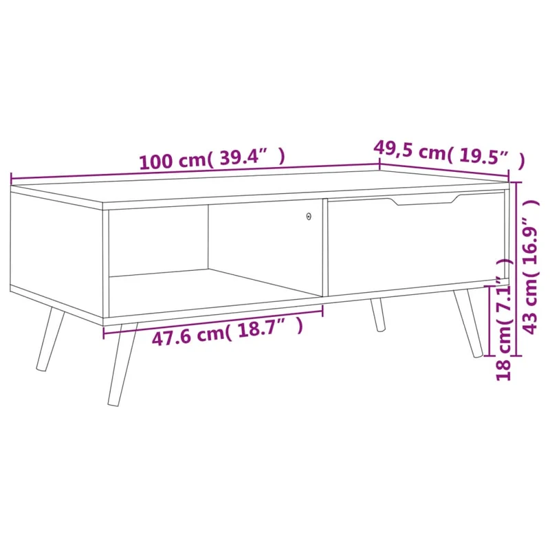 Table basse design moderne et contemporaine 100 x 49,5 x 43 cm bois d'ingénierie noir DEC039532