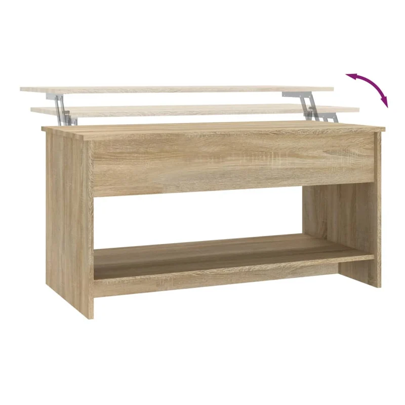 Table basse avec plateau relevable design moderne 102 x 50 x 52,5 cm bois d'ingénierie couleur chêne DEC038909