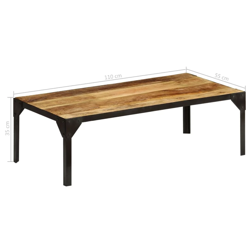 Table basse design rustique et industriel bois massif de manguier et acier 110 cm DEC038276