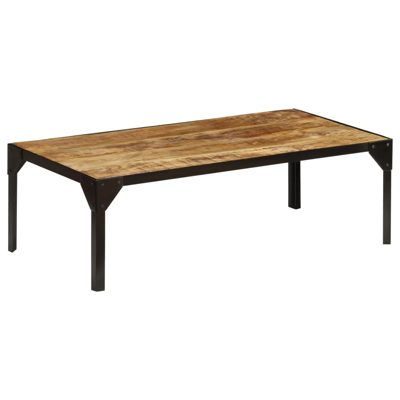 Table basse design rustique et industriel bois massif de manguier et acier 110 cm DEC038276