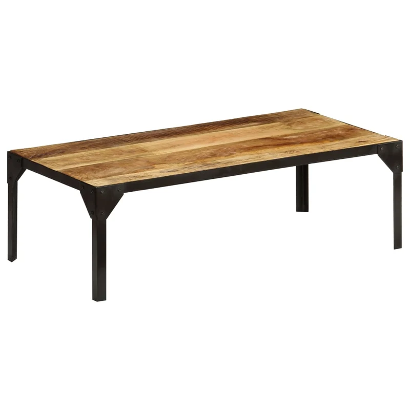 Table basse design rustique et industriel bois massif de manguier et acier 110 cm DEC038276