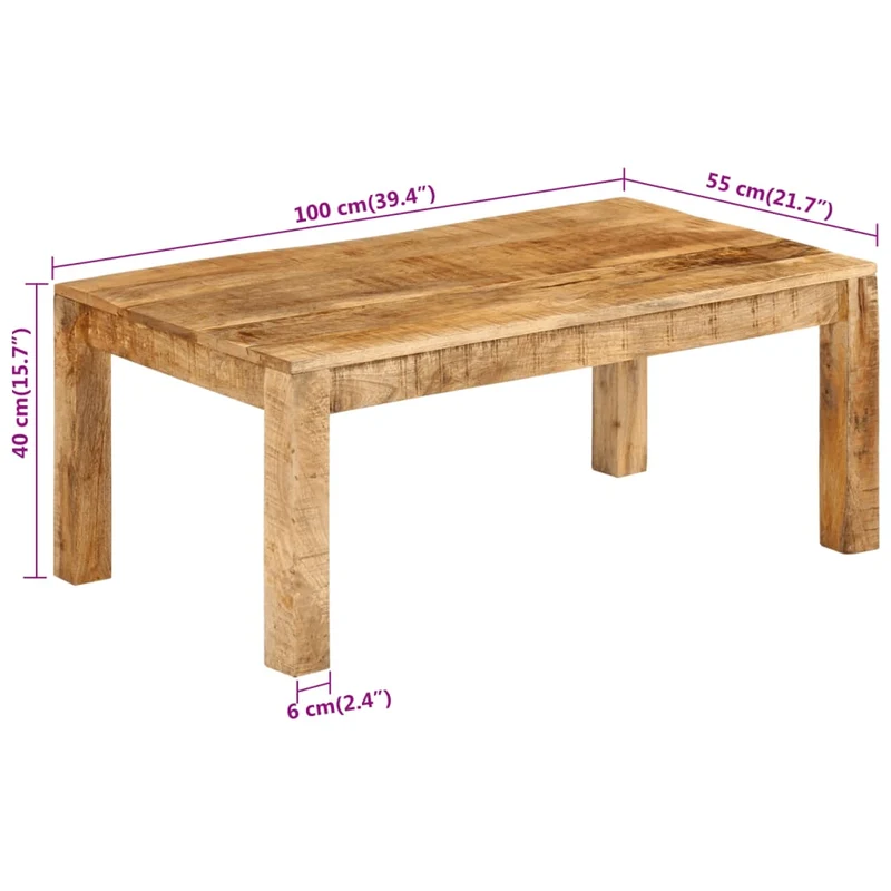 Table basse de salon design rustique 100 x 55 x 40 cm bois de manguier massif DEC036953