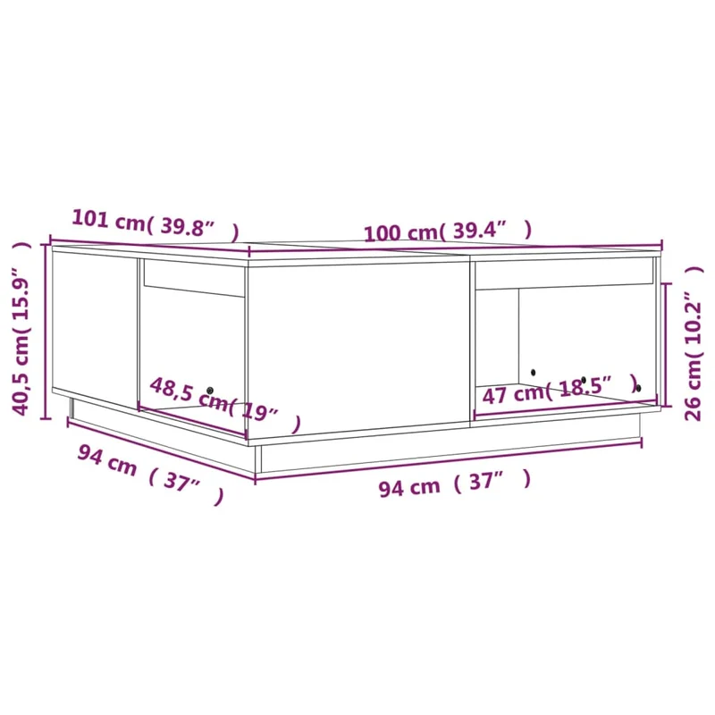 Table basse de salon design rustique 100 x 101 x 40,5 cm bois massif de pin DEC036919