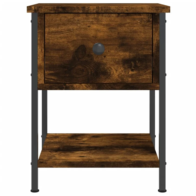 Lot de 2 tables de chevet avec tiroir et étagère 34 x 35,5 x 45cm bois d’ingénierie marron vieilli et fer DEC035799