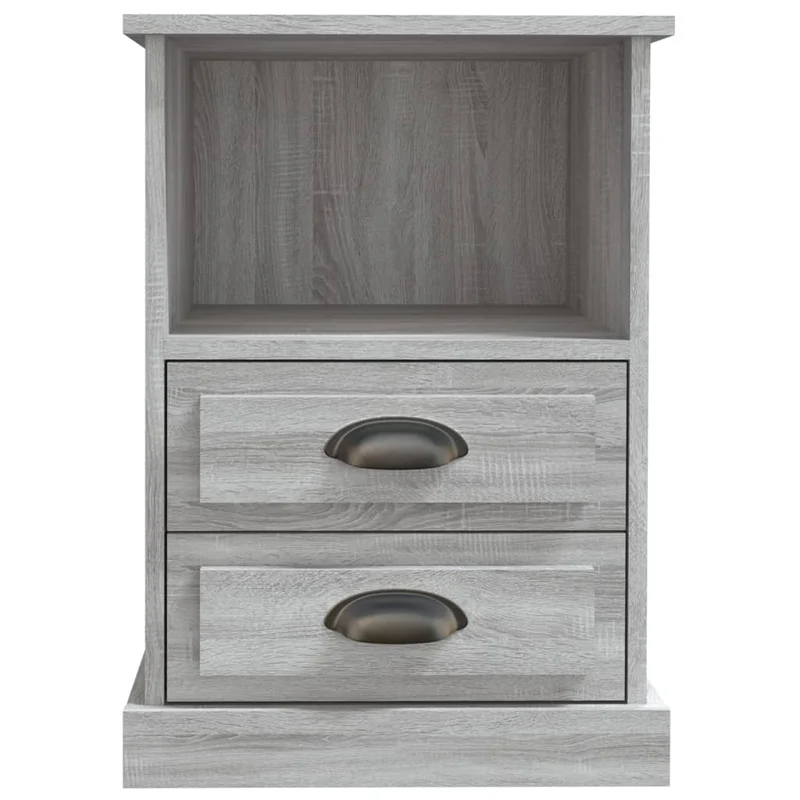 Table de chevet avec avec 2 tiroirs et 1 compartiment 43 x 36 x 60 cm bois d'ingénierie gris DEC034666