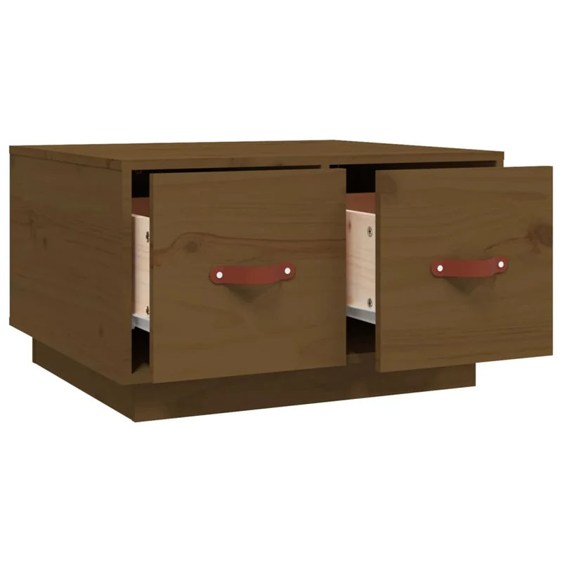 Table basse avec deux tiroirs design rustique moderne 60 x 53 x 35 cm bois massif de pin marron DEC039488