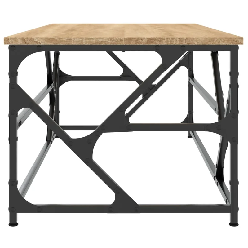 Table basse design industriel 100 x 50 x 40 cm bois d'ingénierie couleur chêne et fer DEC038858