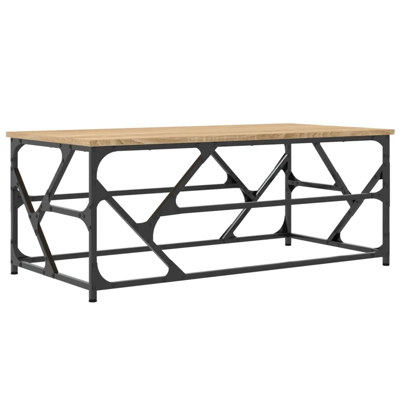 Table basse design industriel 100 x 50 x 40 cm bois d'ingénierie couleur chêne et fer DEC038858