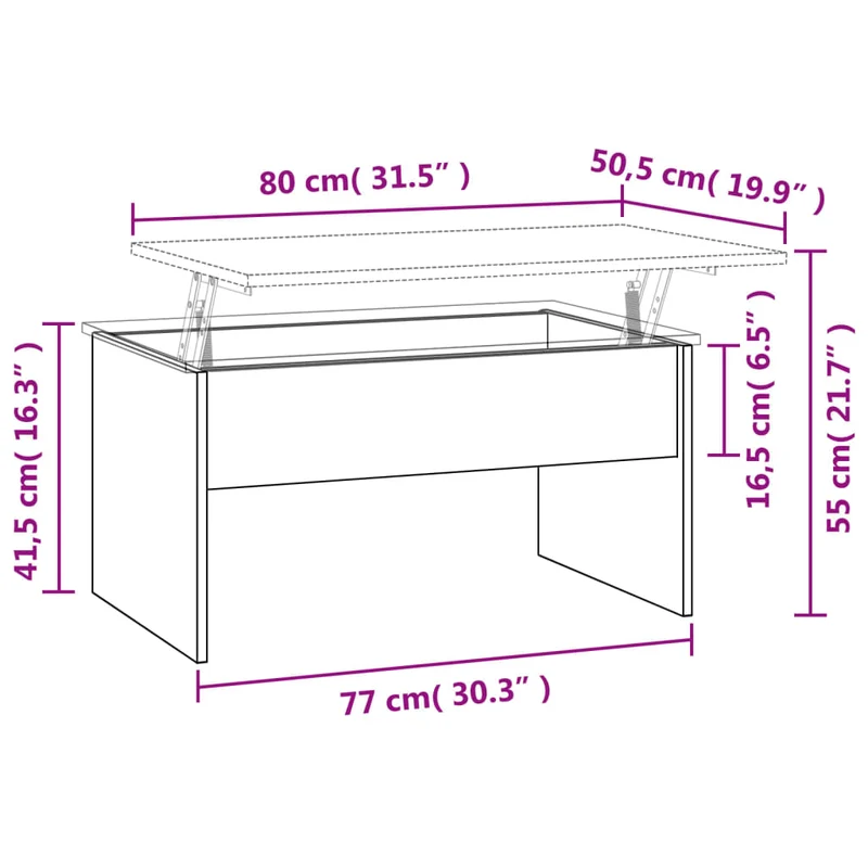 Table basse avec plateau relevable design moderne et contemporaine 80 x 50,5 x 41,5 cm bois d'ingénierie marron DEC038474