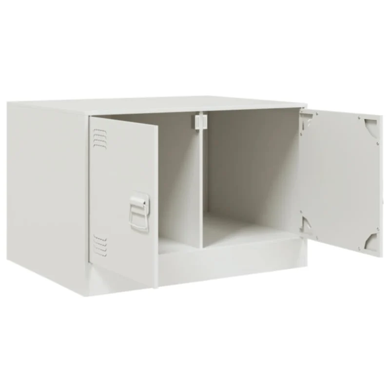 Table basse avec deux portes design industriel 67 x 50 x 44 cm acier blanc DEC037933