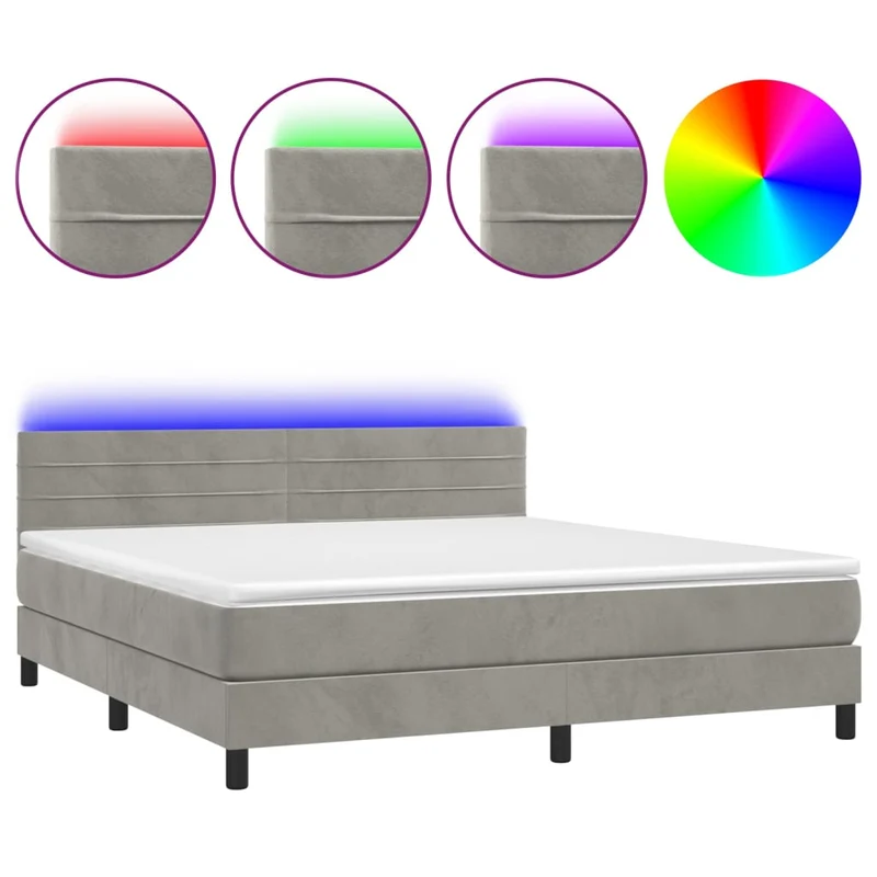 Cadre de lit LED avec sommier tête de lit matelas surmatelas 180x200 cm tissu velours gris clair TDL0207810