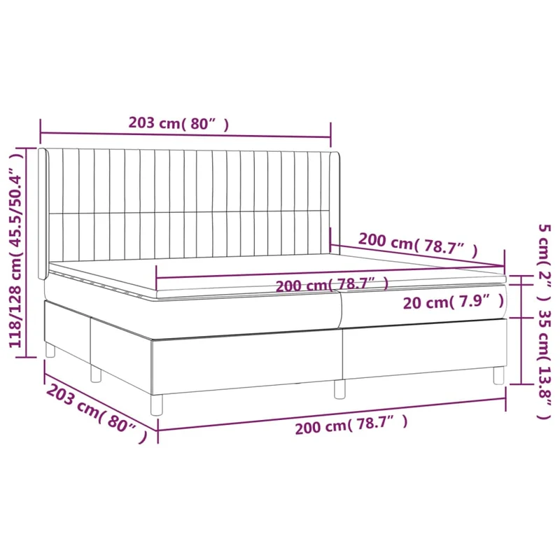 Cadre de lit LED avec sommier tête de lit matelas surmatelas 200x200 cm tissu velours gris foncé TDL0207689