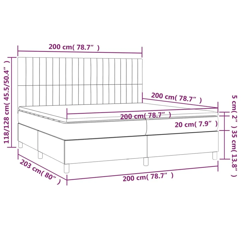Cadre de lit LED avec sommier tête de lit matelas surmatelas 200x200 cm tissu velours gris foncé TDL0207683