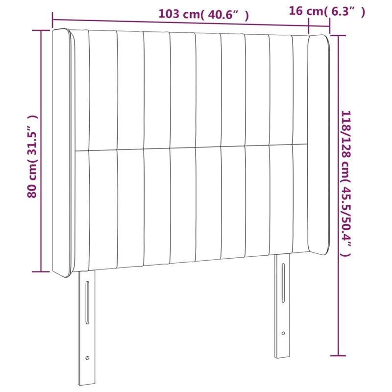 Tête de lit accessoire couchage chambre à coucher meuble avec rebord latéral 103 x 16 x 118/128 cm tissu gris foncé TDL0205074