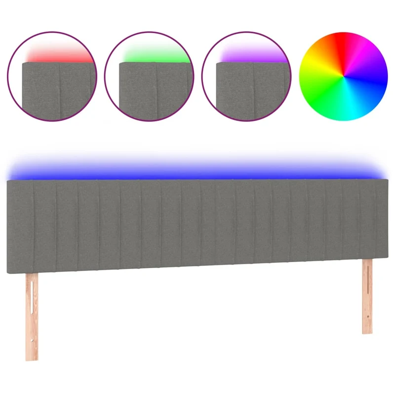 Tête de lit accessoire couchage chambre à coucher meuble à LED 200 x 5 x 78/88 cm tissu gris foncé TDL0201080