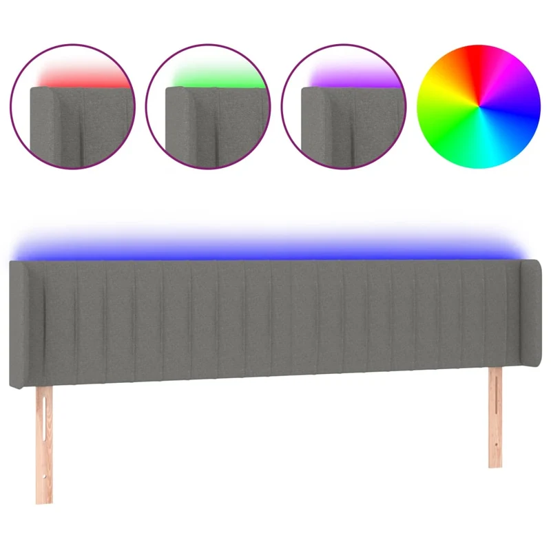 Tête de lit accessoire couchage chambre à coucher meuble à LED 203 x 16 x 78/88 cm tissu gris foncé TDL0201057