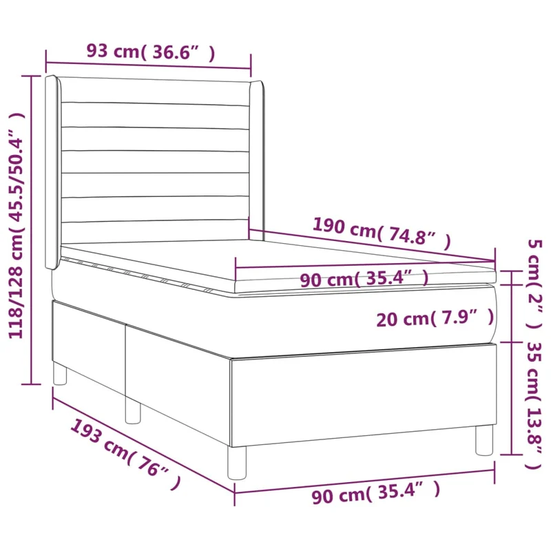 Cadre de lit LED avec sommier tête de lit matelas 90x190cm tissu velours gris foncé TDL0208258