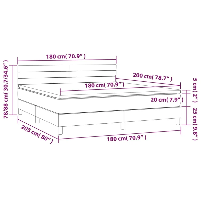 Cadre de lit LED avec sommier tête de lit matelas surmatelas 180x200 cm tissu velours gris foncé TDL0207694