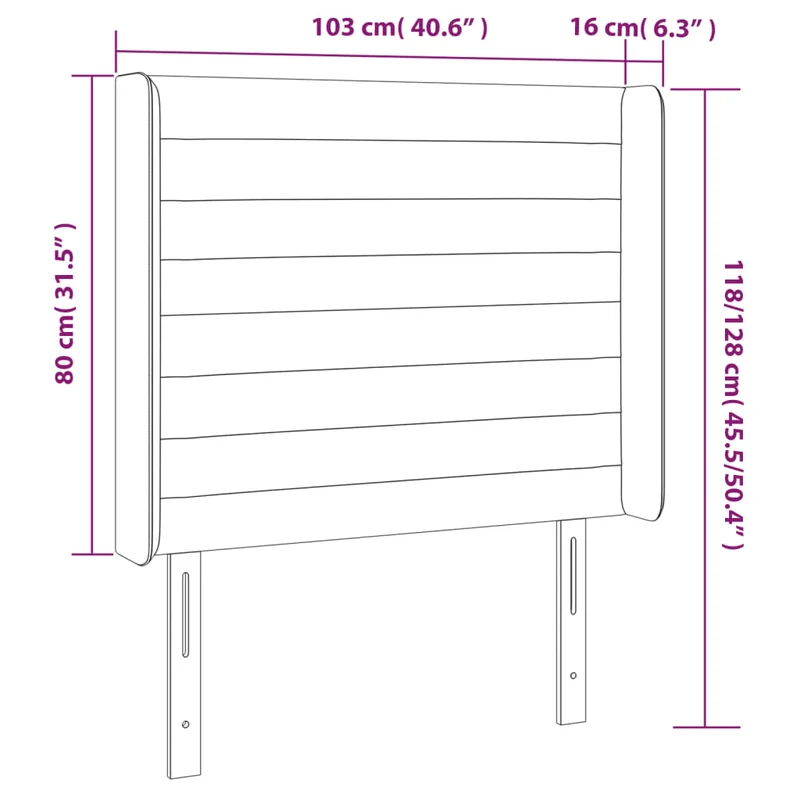 Tête de lit accessoire couchage chambre à coucher meuble avec rebord latéral 103 x 16 x 118/128 cm tissu gris foncé TDL0205076