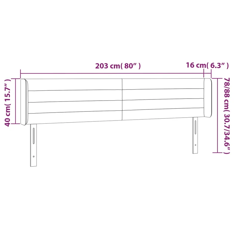 Tête de lit accessoire couchage chambre à coucher meuble avec rebord latéral 203 x 16 x 78/88 cm tissu gris foncé TDL0204941