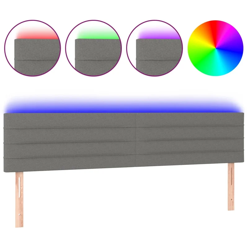 Tête de lit accessoire couchage chambre à coucher meuble à LED 200 x 5 x 78/88 cm tissu gris foncé TDL0201081
