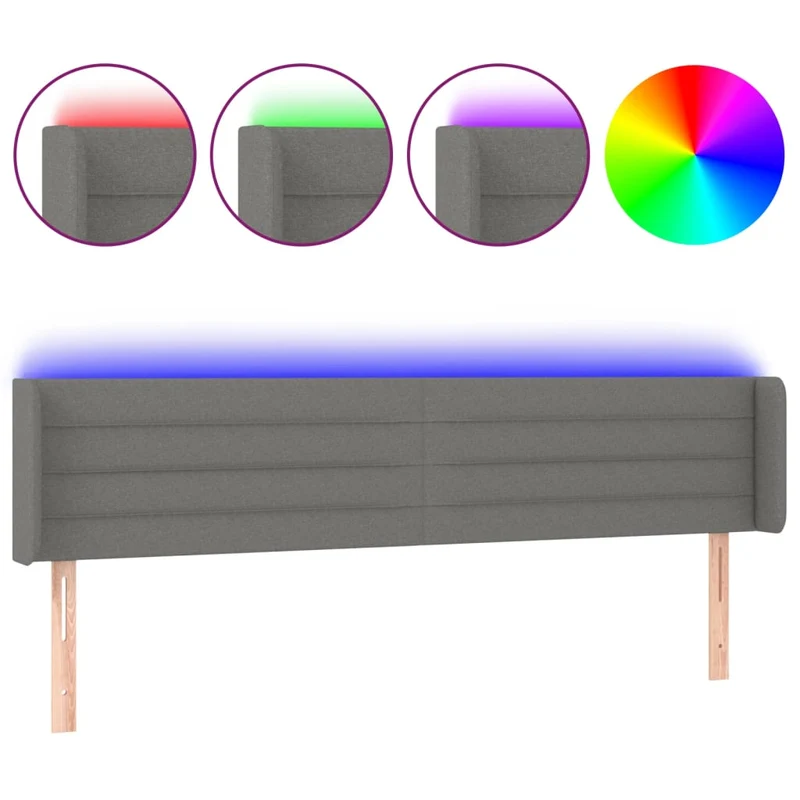 Tête de lit accessoire couchage chambre à coucher meuble à LED 203 x 16 x 78/88 cm tissu gris foncé TDL0201056