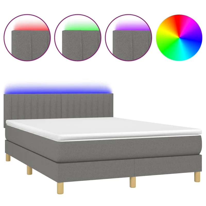 Cadre de lit LED avec sommier tête de lit matelas 140x190 cm tissu gris foncé TDL0208370