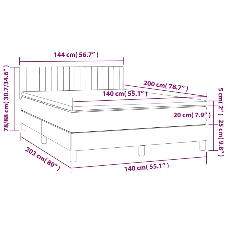 Cadre de lit LED avec sommier tête de lit matelas 140x200 cm tissu gris foncé TDL0208367