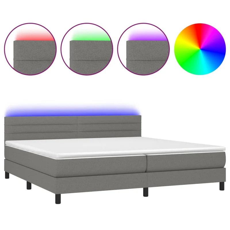Cadre de lit LED avec sommier tête de lit matelas 200x200 cm tissu gris foncé TDL0208305