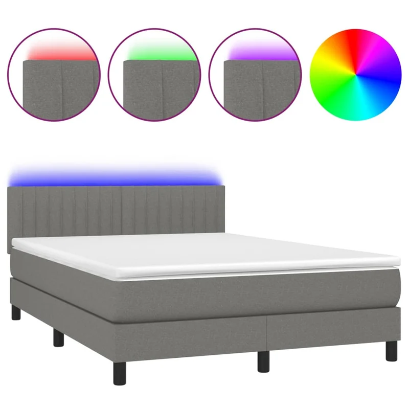Cadre de lit LED avec sommier tête de lit matelas 140x190 cm tissu gris foncé TDL0208386