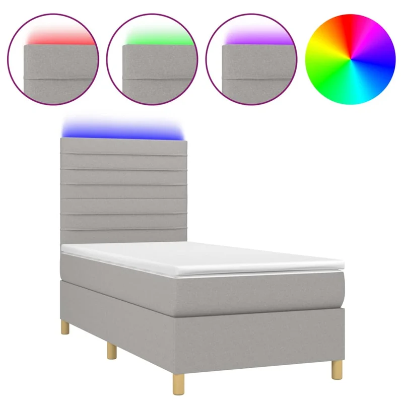 Cadre de lit LED avec sommier tête de lit matelas surmatelas 100x200 cm tissu gris clair TDL0207943