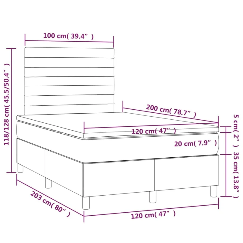 Cadre de lit LED avec sommier tête de lit matelas surmatelas 120x200 cm tissu gris clair TDL0207884