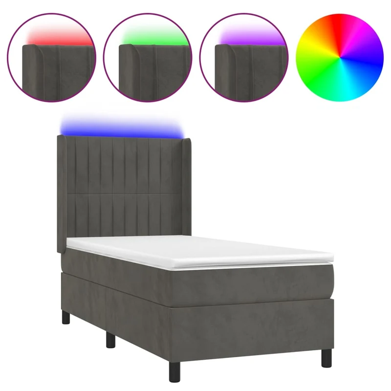 Cadre de lit LED avec sommier tête de lit matelas surmatelas 100x200 cm tissu velours gris foncé TDL0207756