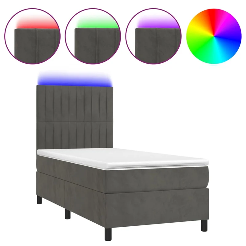 Cadre de lit LED avec sommier tête de lit matelas surmatelas 100x200 cm tissu velours gris foncé TDL0207751
