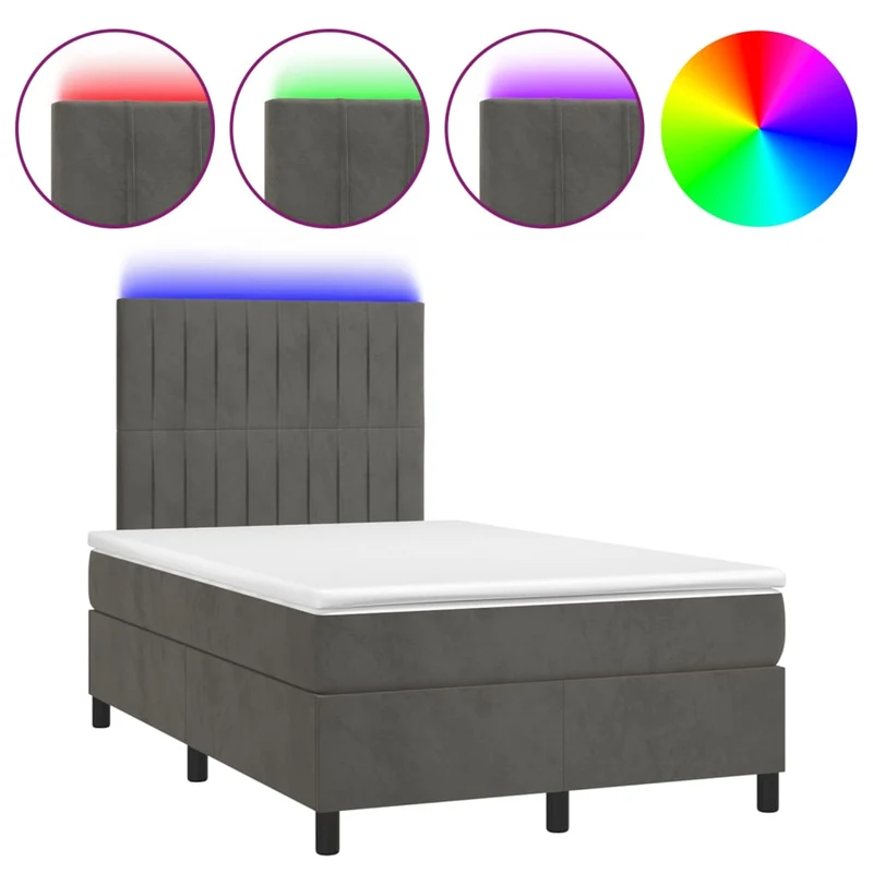 Cadre de lit LED avec sommier tête de lit matelas surmatelas 120x200 cm tissu velours gris foncé TDL0207738