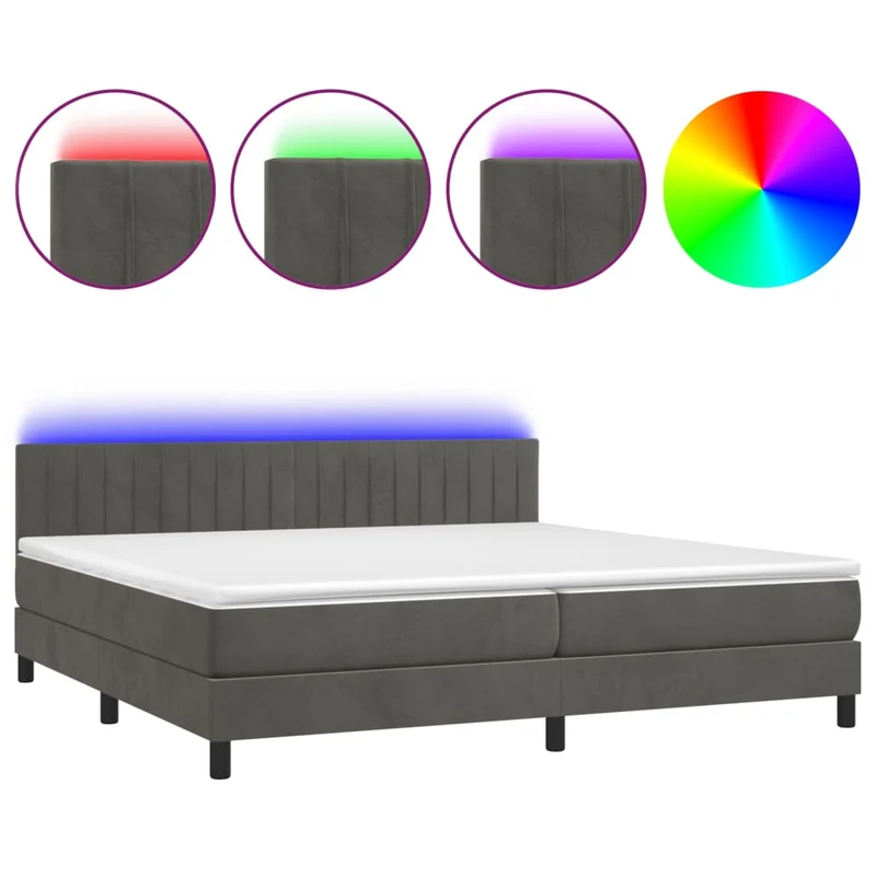 Cadre de lit LED avec sommier tête de lit matelas surmatelas 200x200 cm tissu velours gris foncé TDL0207682